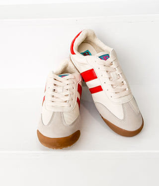 Madrid Sneaker in Beige/Red - Glamourous Grace
