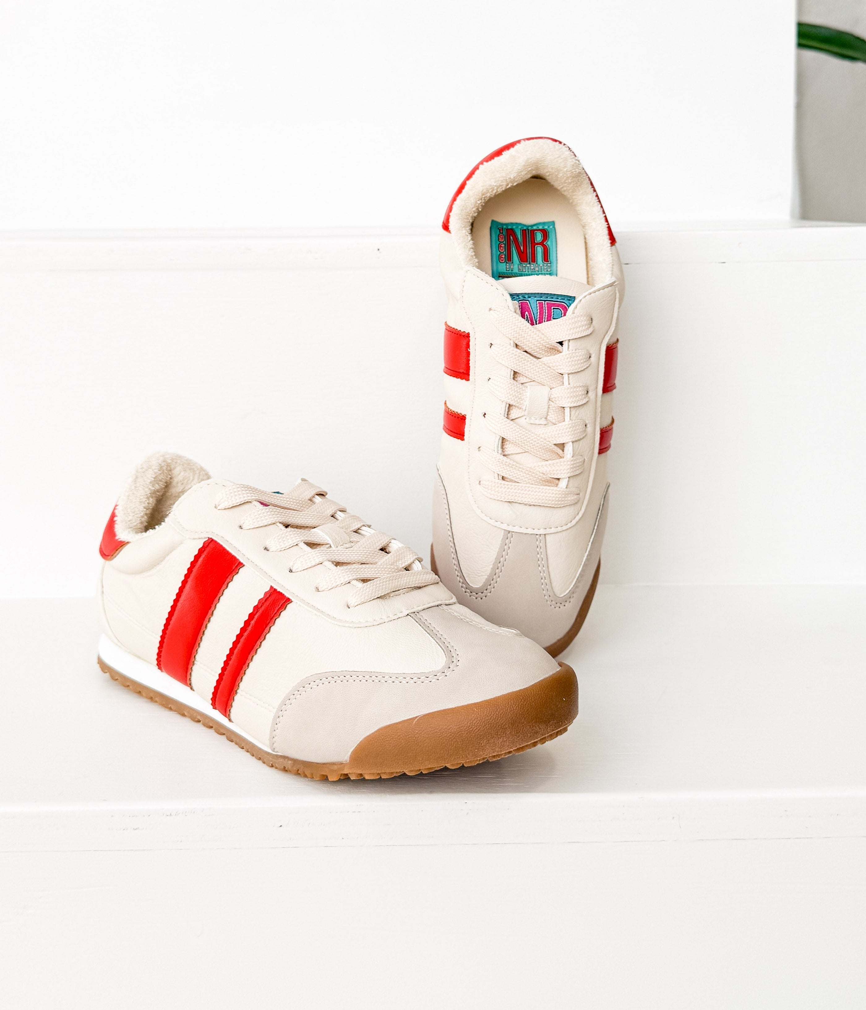 Madrid Sneaker in Beige/Red - Glamourous Grace