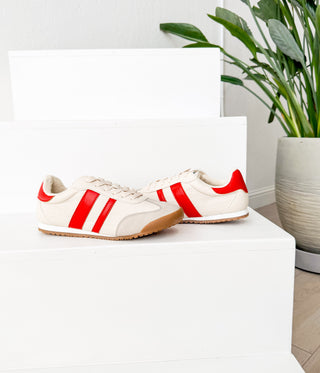 Madrid Sneaker in Beige/Red - Glamourous Grace