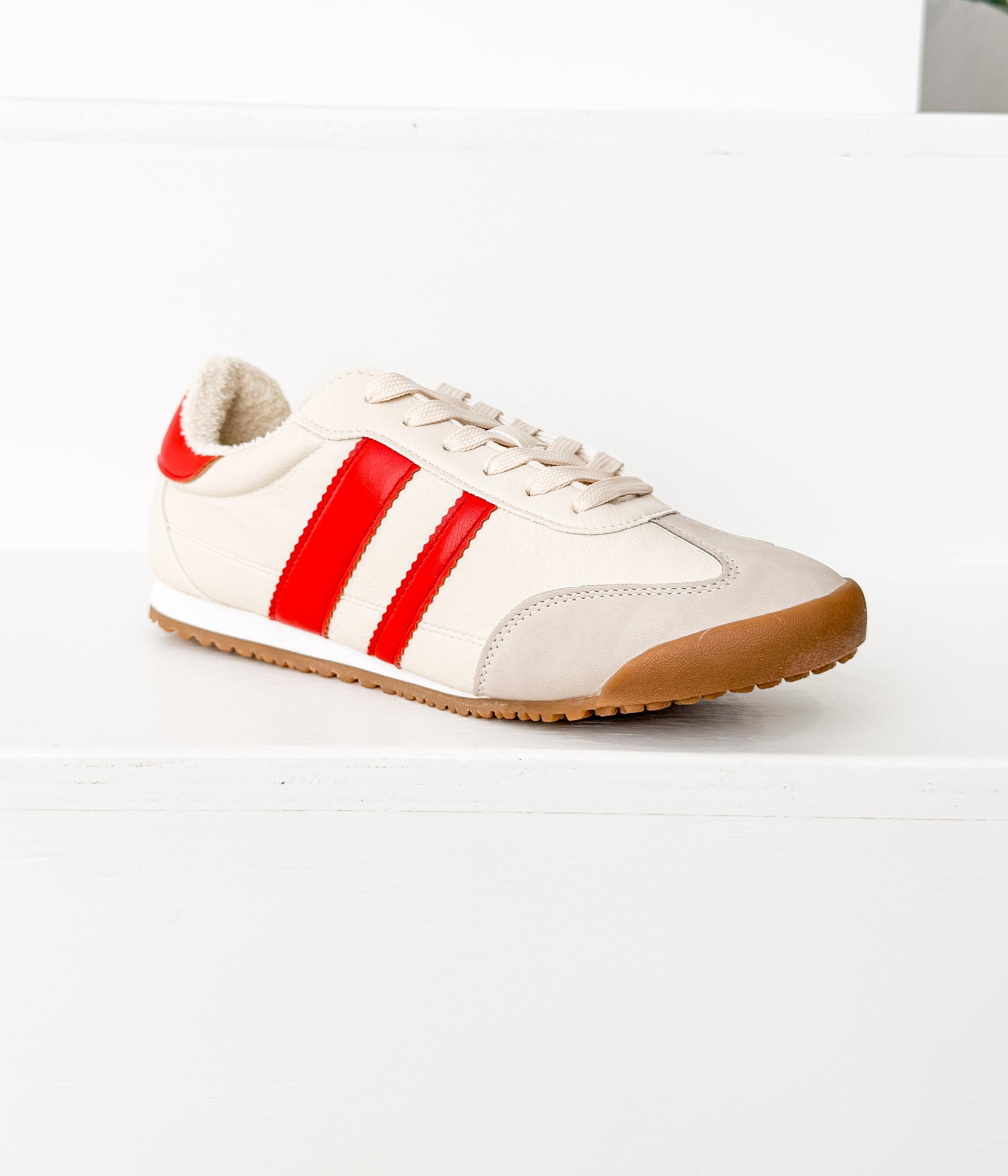 Madrid Sneaker in Beige/Red - Glamourous Grace