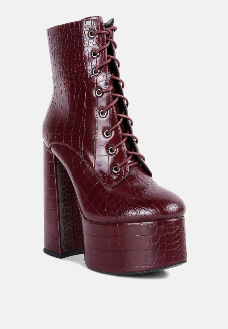 Magdalene Croc High Heel Patform Boots - Glamourous Grace