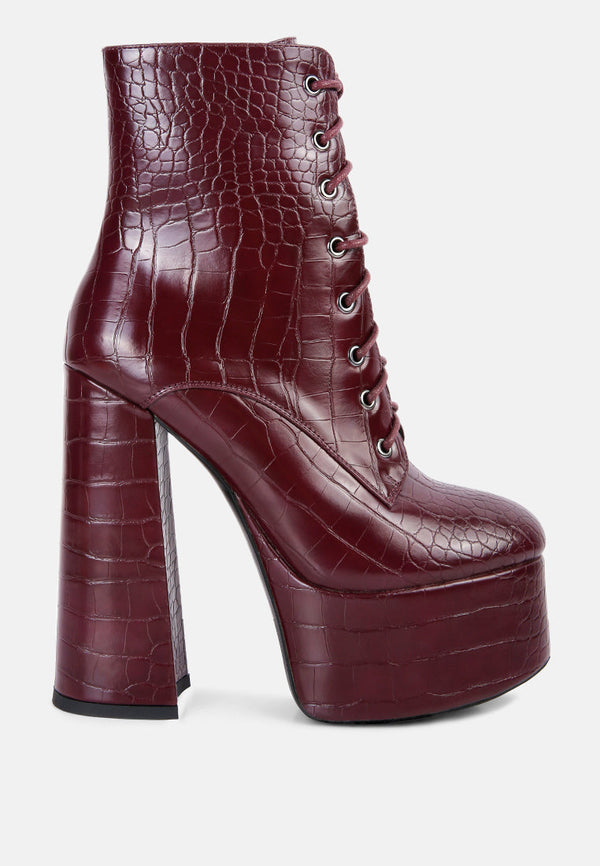 Magdalene Croc High Heel Patform Boots - Glamourous Grace