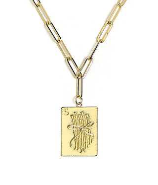 Mahjong Charm Tile Necklace- Paper Clip chain  - 18k Gold Plated - Glamourous Grace