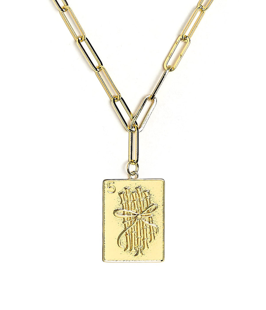 Mahjong Charm Tile Necklace- Paper Clip chain  - 18k Gold Plated - Glamourous Grace