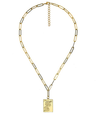 Mahjong Charm Tile Necklace- Paper Clip chain  - 18k Gold Plated - Glamourous Grace