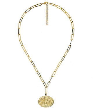Mahjong Charm Tile Necklace- Paper Clip chain  - 18k Gold Plated - Glamourous Grace