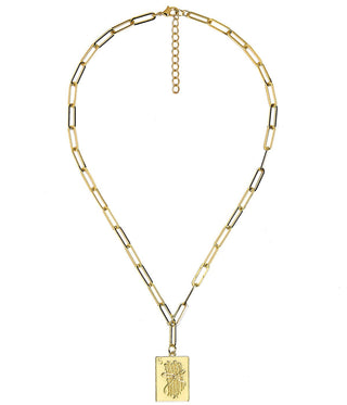 Mahjong Charm Tile Necklace- Paper Clip chain  - 18k Gold Plated - Glamourous Grace