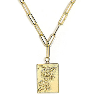 Mahjong Charm Tile Necklace- Paper Clip chain  - 18k Gold Plated - Glamourous Grace