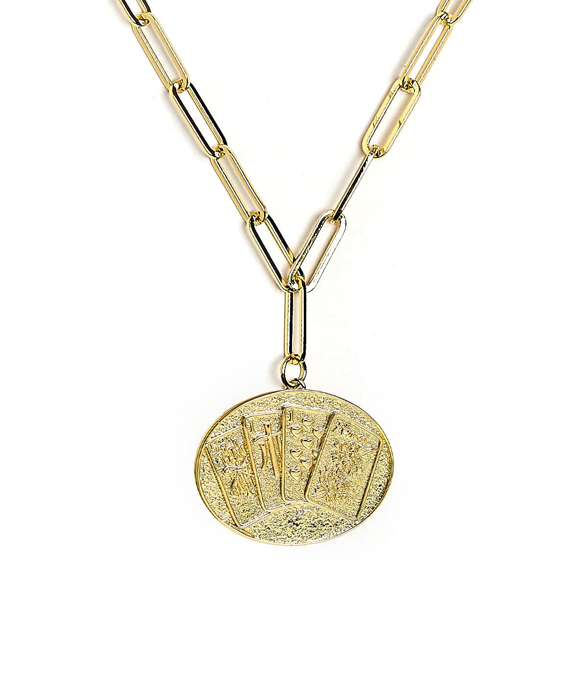 Mahjong Charm Tile Necklace- Paper Clip chain  - 18k Gold Plated - Glamourous Grace