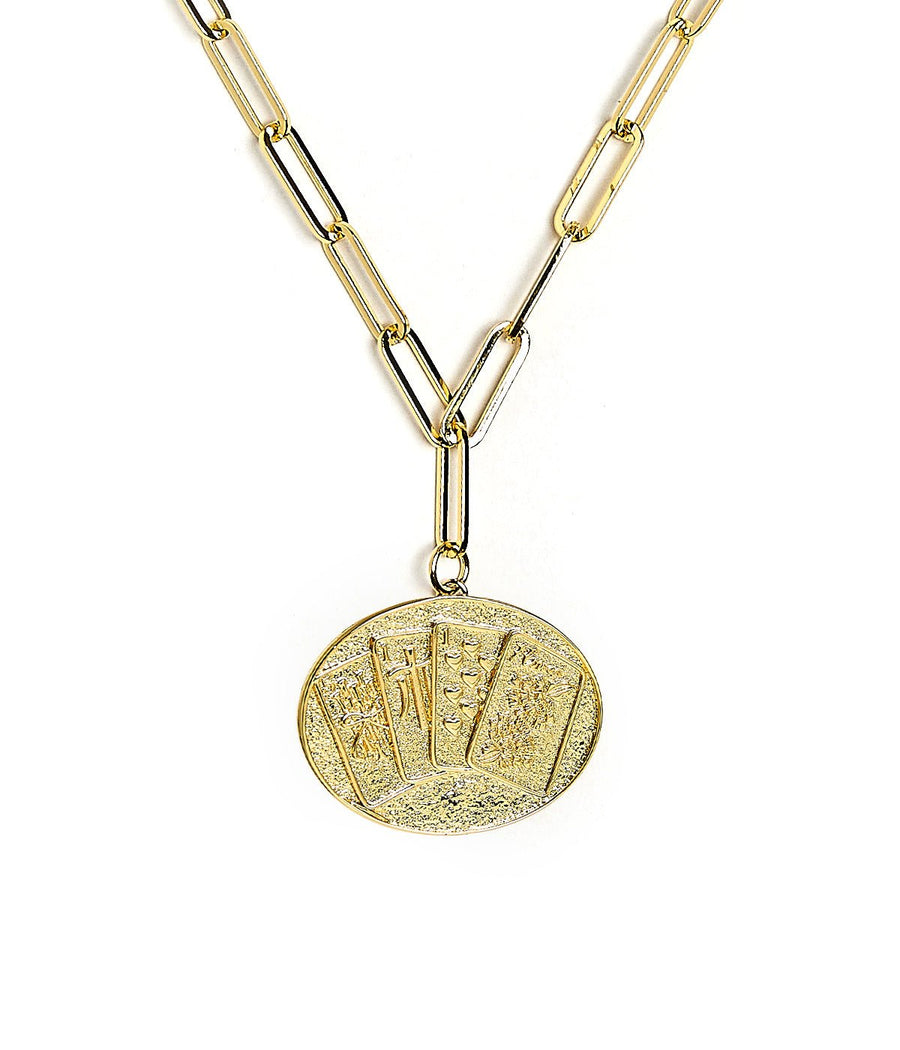 Mahjong Charm Tile Necklace- Paper Clip chain  - 18k Gold Plated - Glamourous Grace