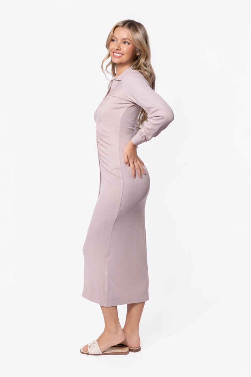 Mara Dress Long Sleeve (Khaki) - Glamourous Grace
