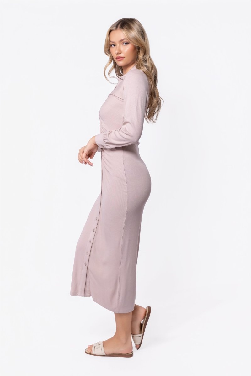 Mara Dress Long Sleeve (Khaki) - Glamourous Grace