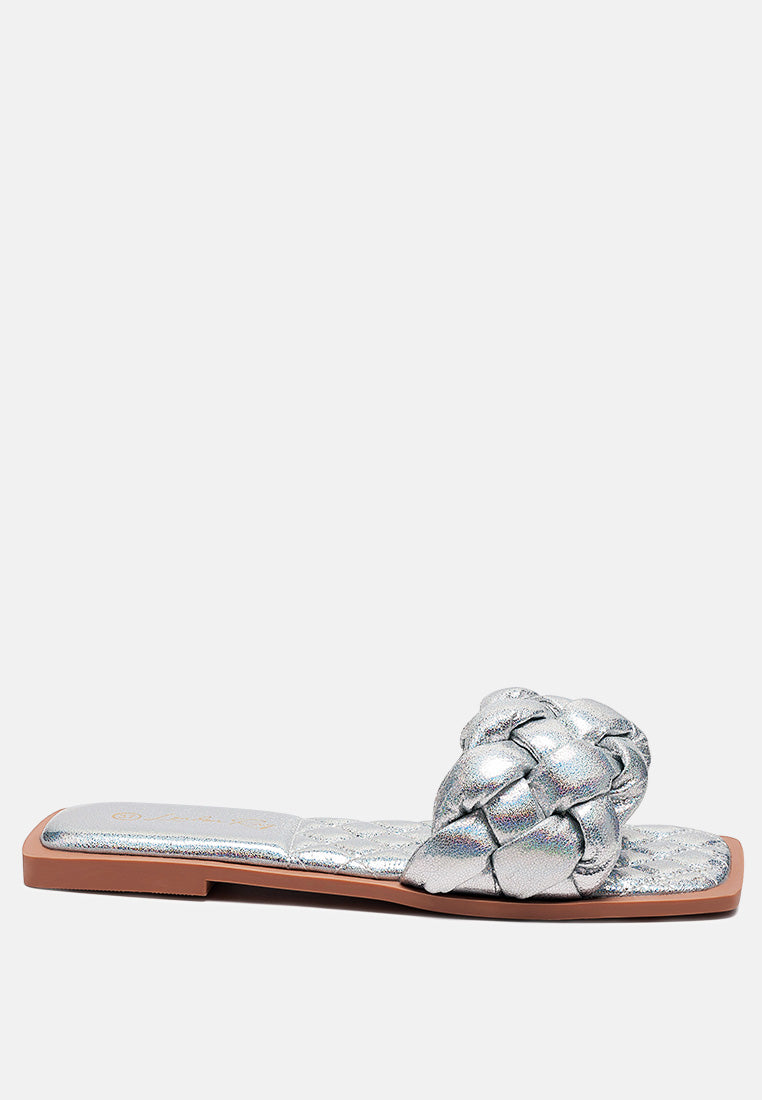 Marcue Patent Pu Quilted Slides In Woven Straps - Glamourous Grace