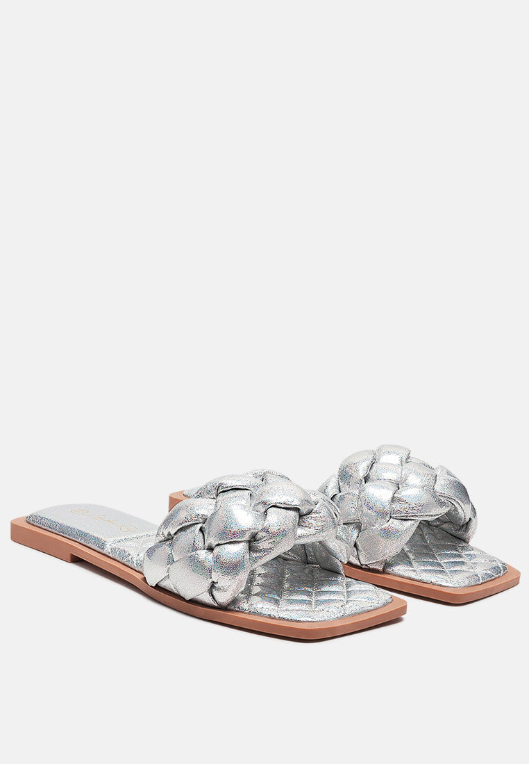 Marcue Patent Pu Quilted Slides In Woven Straps - Glamourous Grace