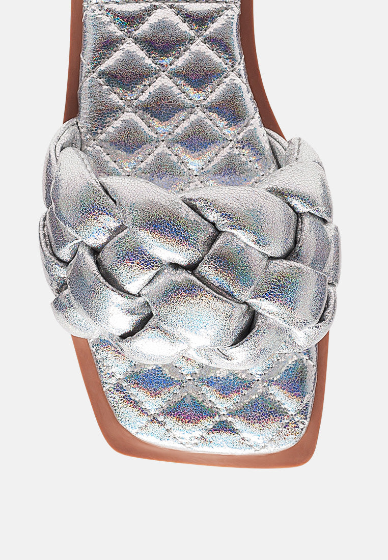 Marcue Patent Pu Quilted Slides In Woven Straps - Glamourous Grace