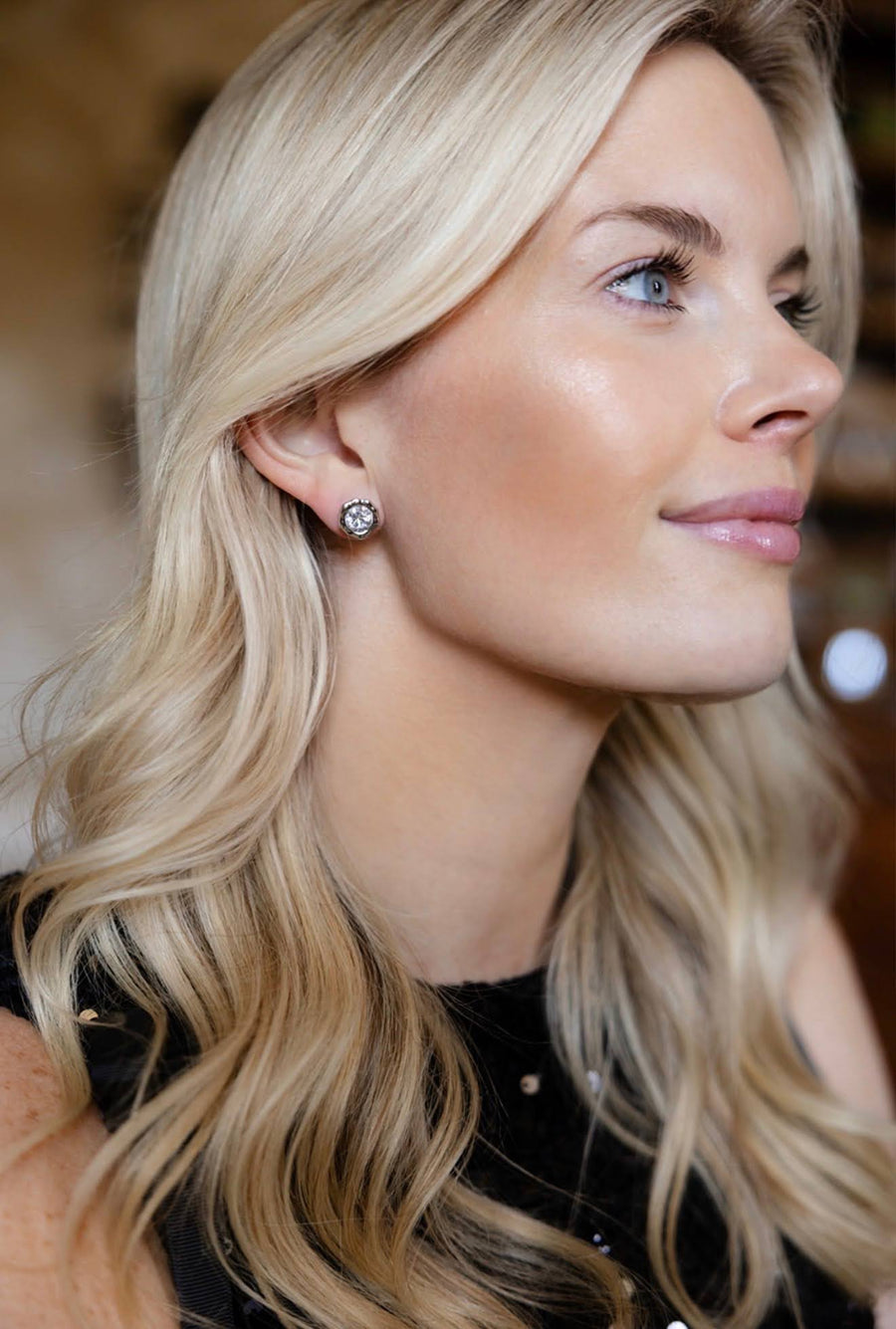 Margot - Bezel Textured Stud Earring - 18k Gold Plated- Darby Clark Collection - Glamourous Grace