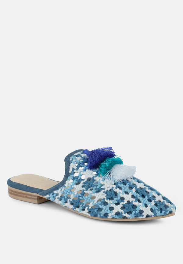Mariana Woven Flat Mules With Tassels - Glamourous Grace