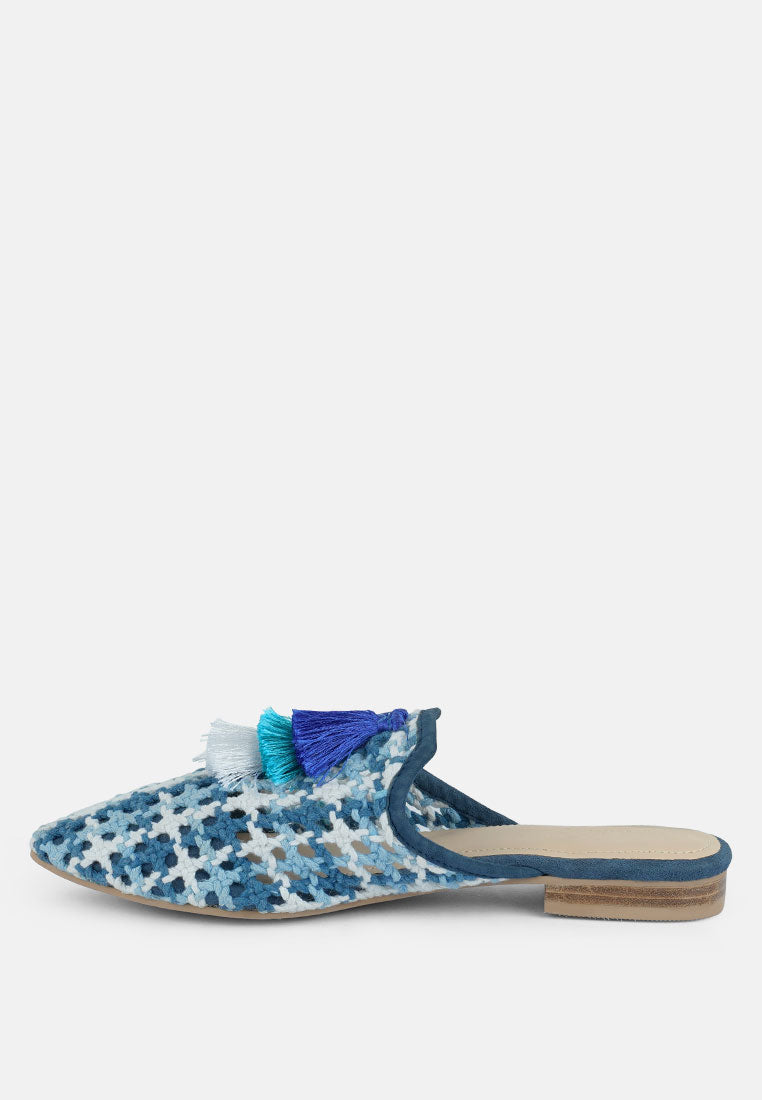 Mariana Woven Flat Mules With Tassels - Glamourous Grace
