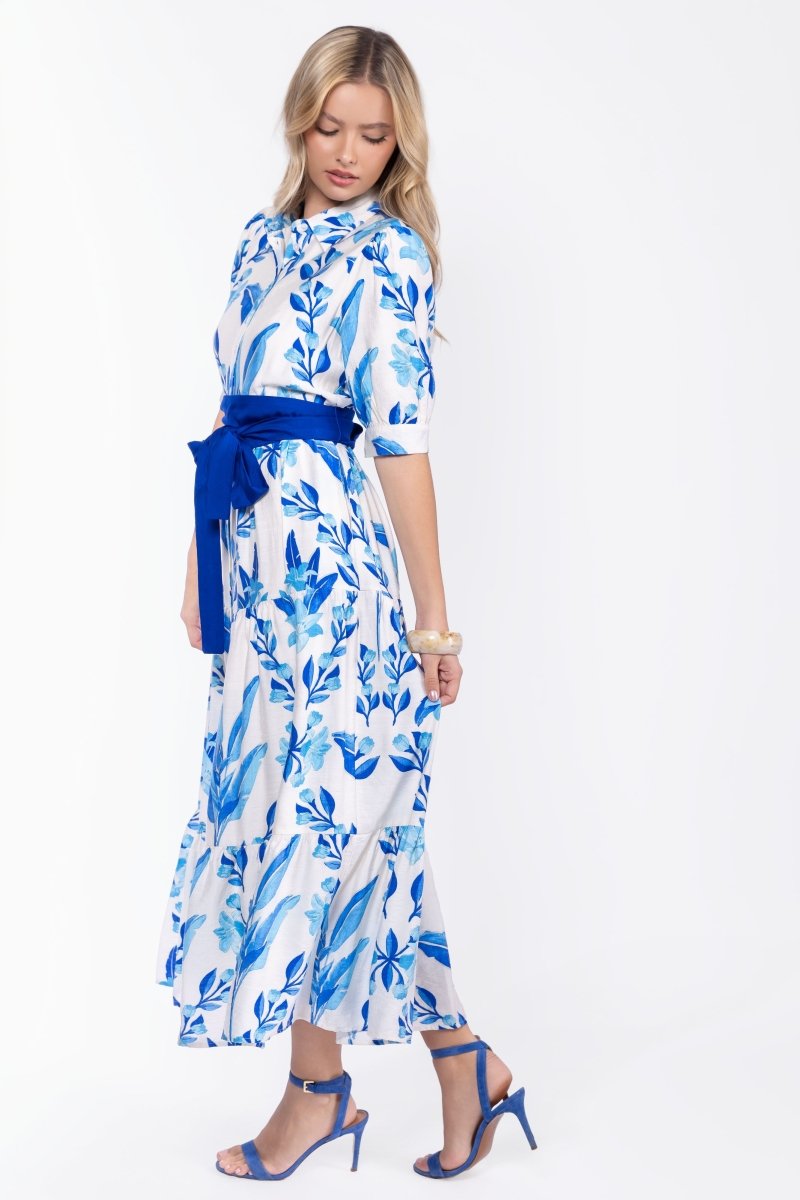 Marie Dress (White/Blue)