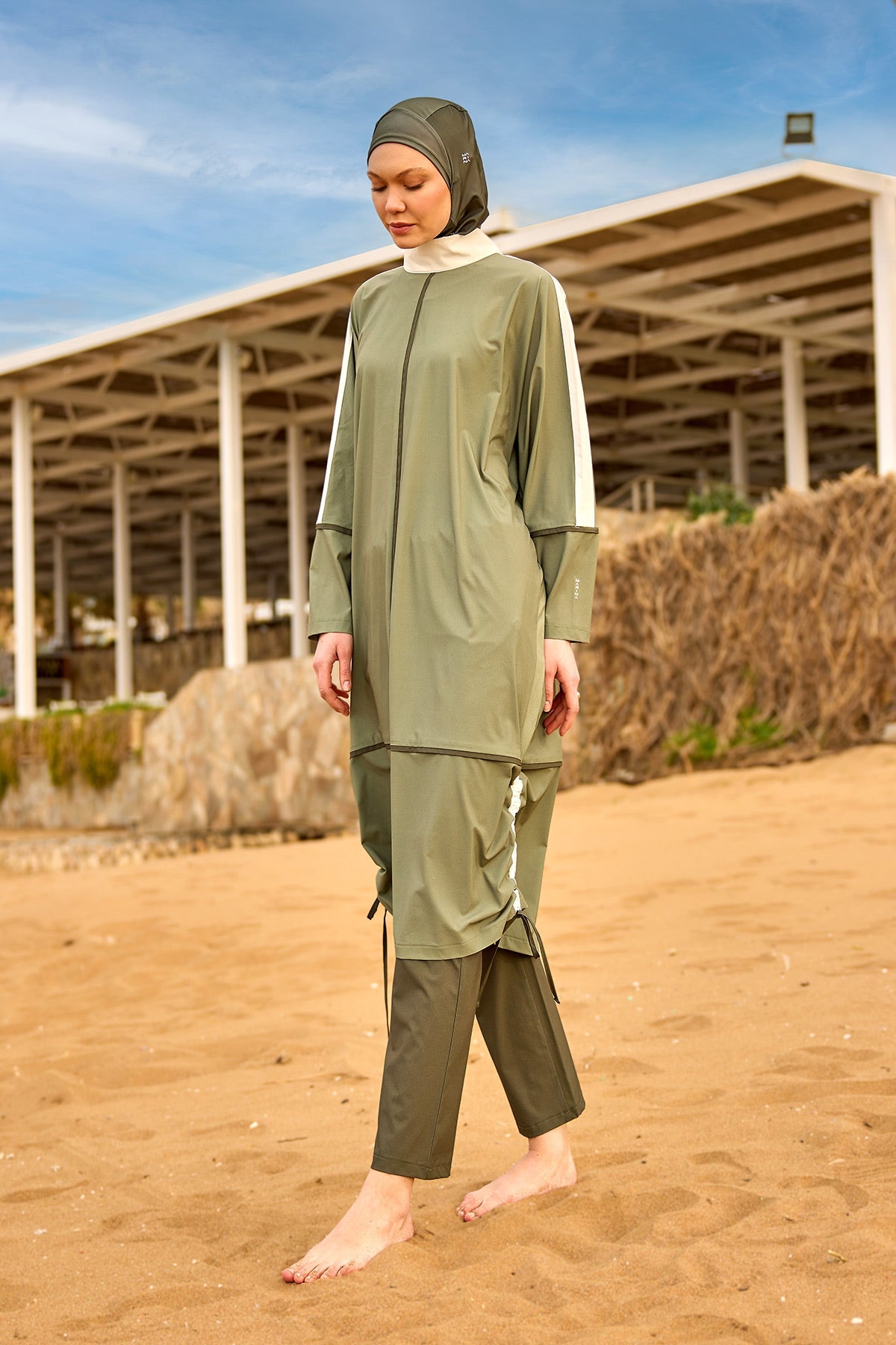Khaki Modest Full Coverage Swimsuit – Islamic Burkini Set | M2521-1 - Glamourous Grace