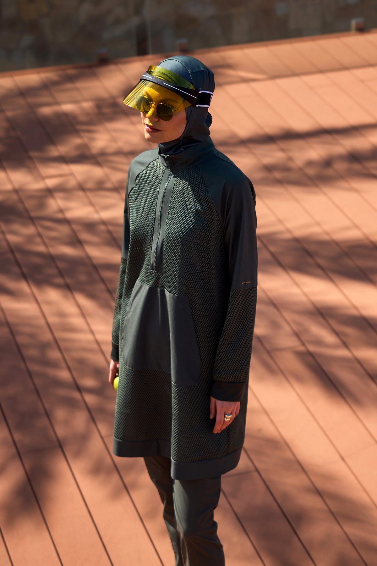 Khaki Full Coverage Tulle Detail Modest Swimwear Burkini Set M2534-3 - Glamourous Grace