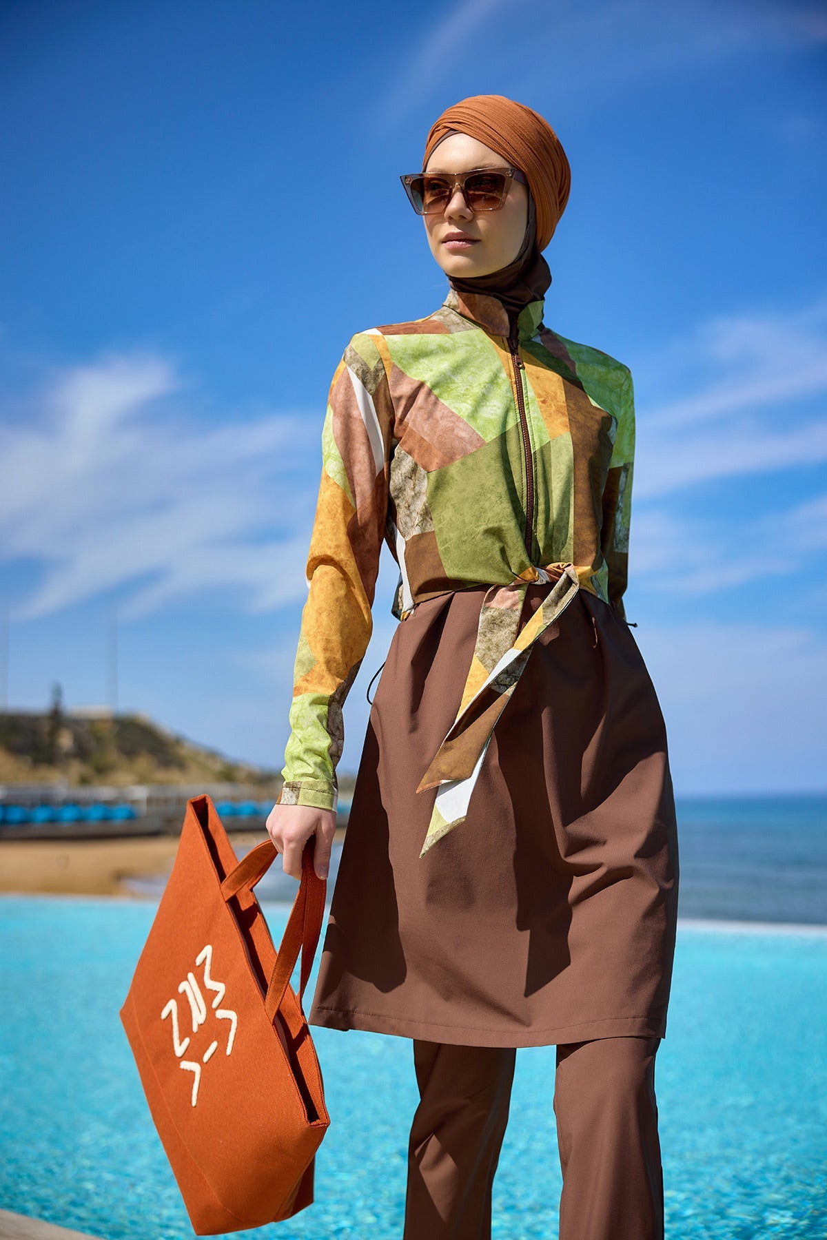 Brown Full Coverage Modest Swimwear Burkini Set M2530-1 - Glamourous Grace