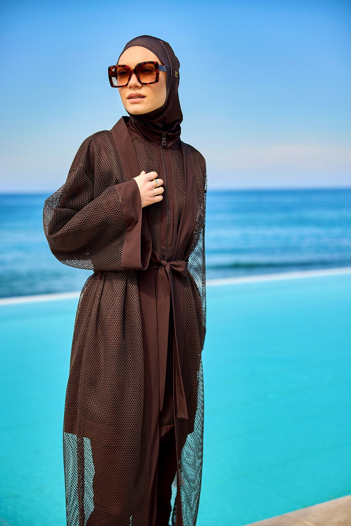 Brown Modest Full Coverage Mesh Kimono – Marina P2501-4 - Glamourous Grace