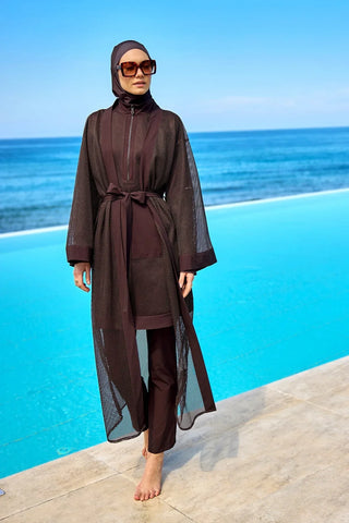 Brown Modest Full Coverage Mesh Kimono – Marina P2501-4 - Glamourous Grace