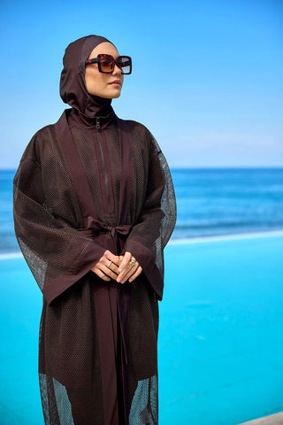 Brown Modest Full Coverage Mesh Kimono – Marina P2501-4 - Glamourous Grace