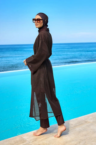 Brown Modest Full Coverage Mesh Kimono – Marina P2501-4 - Glamourous Grace