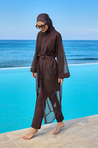 Brown Modest Full Coverage Mesh Kimono – Marina P2501-4 - Glamourous Grace