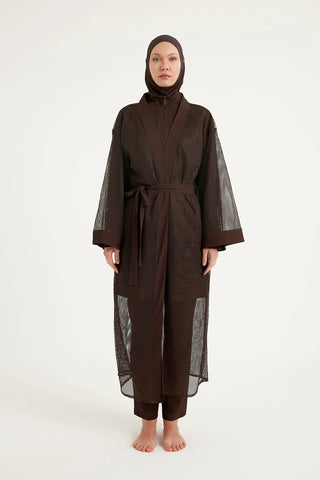 Brown Modest Full Coverage Mesh Kimono – Marina P2501-4 - Glamourous Grace
