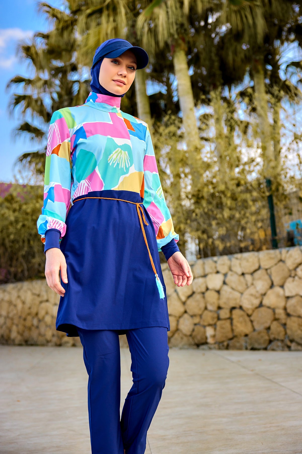 Navy Blue Full Coverage Islamic Swimwear Burkini Set M2511 - Glamourous Grace