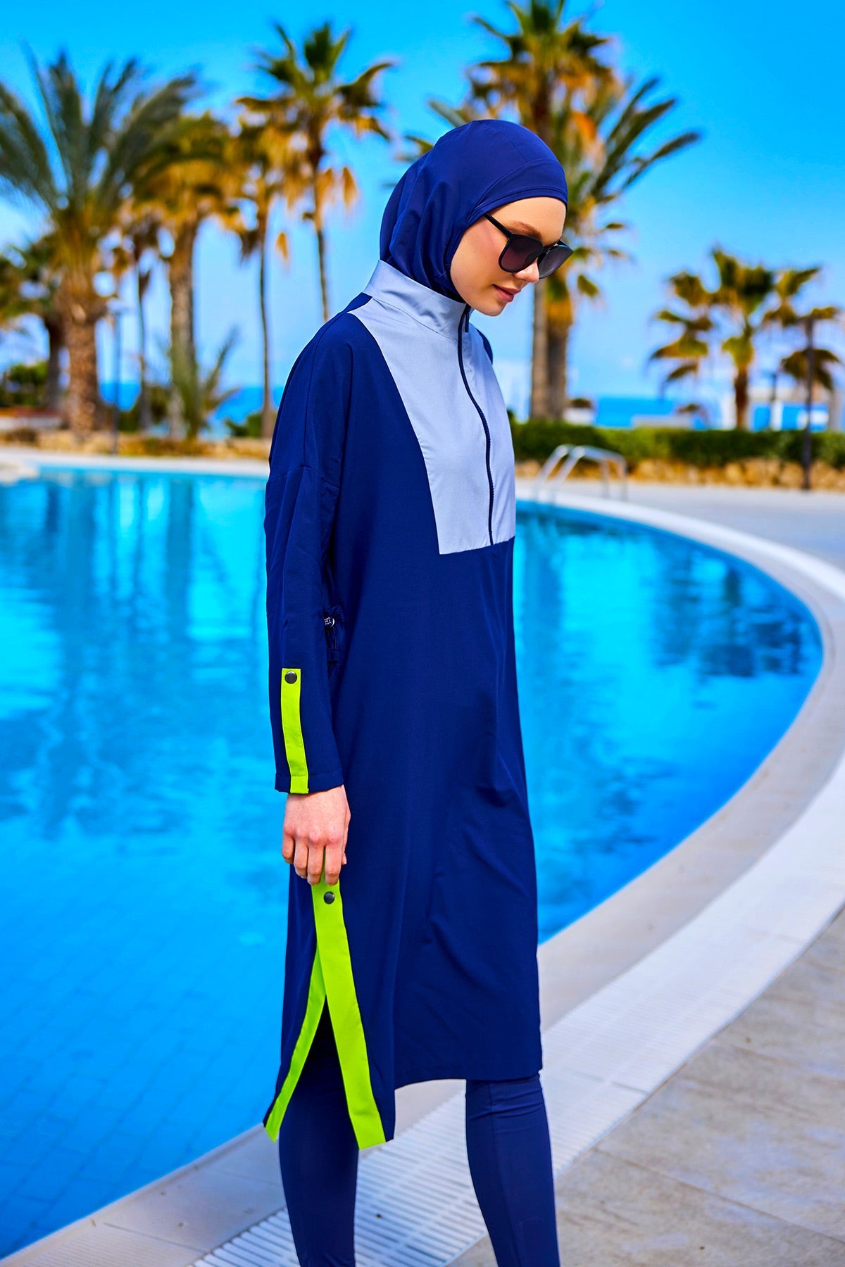 Navy Full Coverage Modest Swimsuit – Burkini with Adjustable Fit M2527-3 - Glamourous Grace