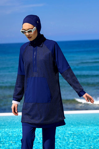 Navy Full Coverage Modest Swimwear Burkini Set M2534-2 - Glamourous Grace