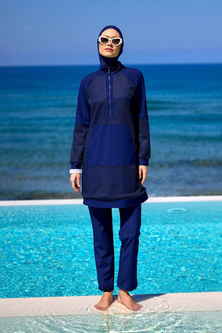Navy Full Coverage Modest Swimwear Burkini Set M2534-2 - Glamourous Grace