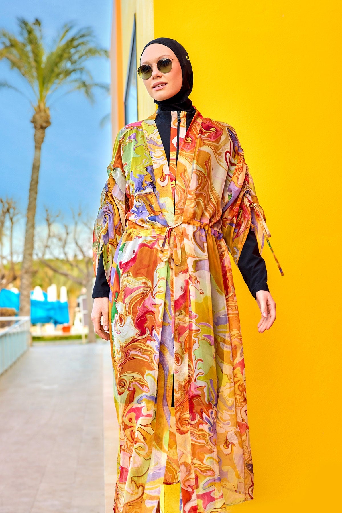 Silky Modest Full Coverage Kimono – Lightweight Elegant Beach Cover P2512 - Glamourous Grace