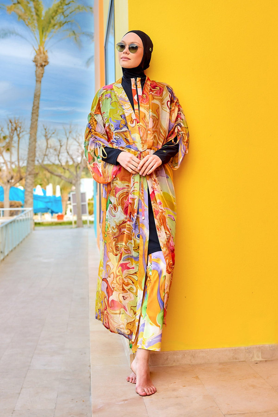 Silky Modest Full Coverage Kimono – Lightweight Elegant Beach Cover P2512 - Glamourous Grace