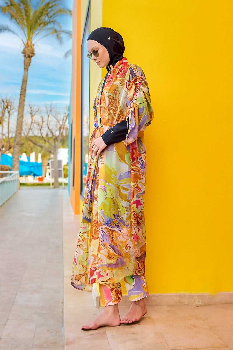 Silky Modest Full Coverage Kimono – Lightweight Elegant Beach Cover P2512 - Glamourous Grace