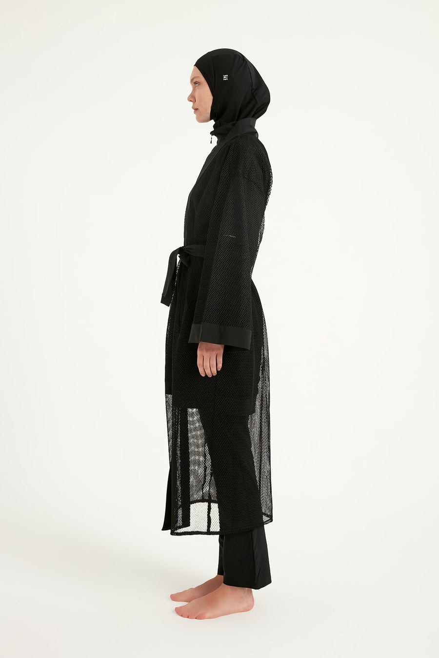 Black Full Coverage Mesh Kimono – Lightweight Islamic Beach Cover-Up P2501-1 - Glamourous Grace