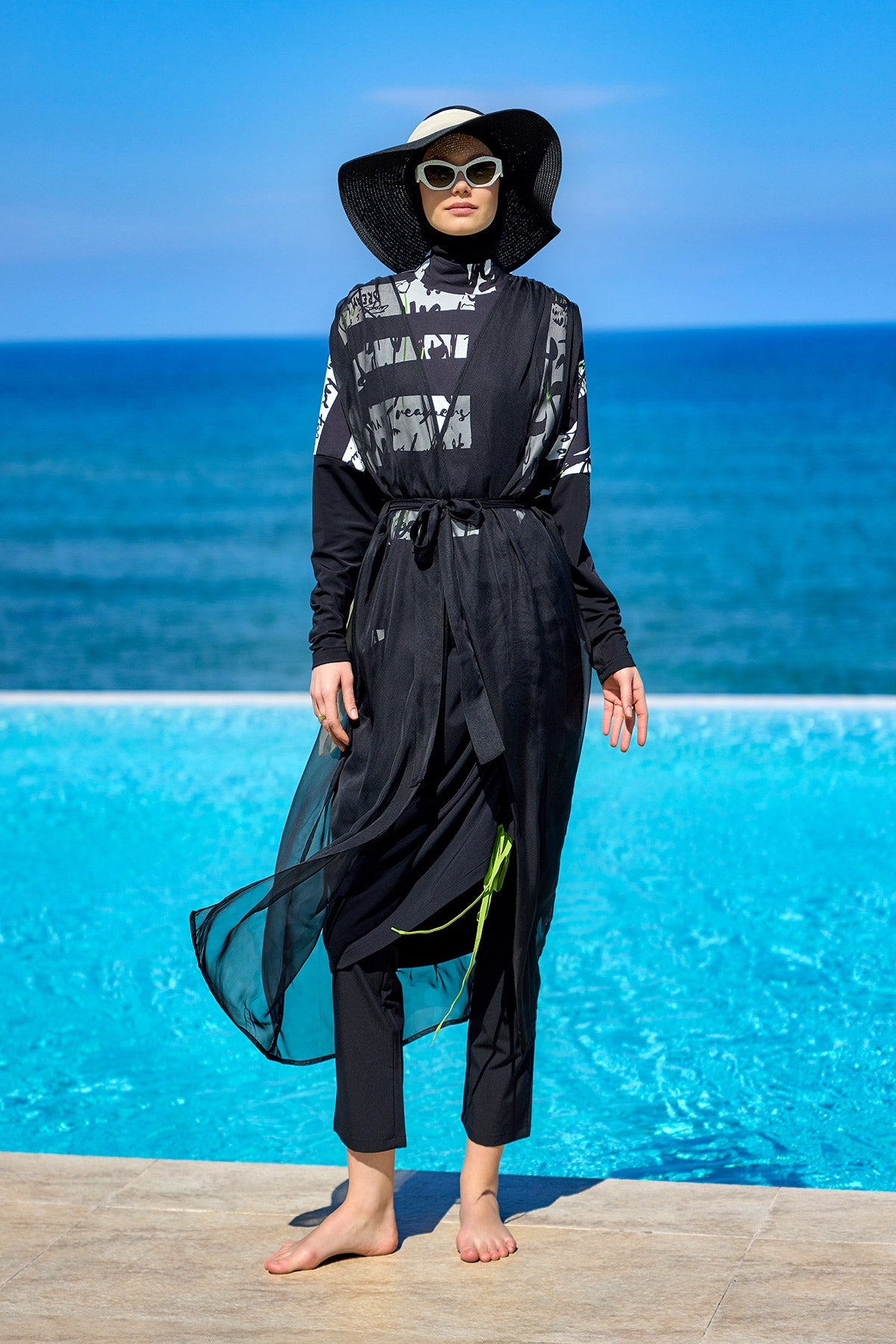 Marina Black Sleeveless Silky Kimono - P2502 - Glamourous Grace
