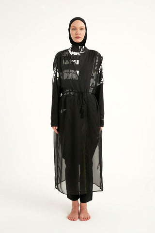 Marina Black Sleeveless Silky Kimono - P2502