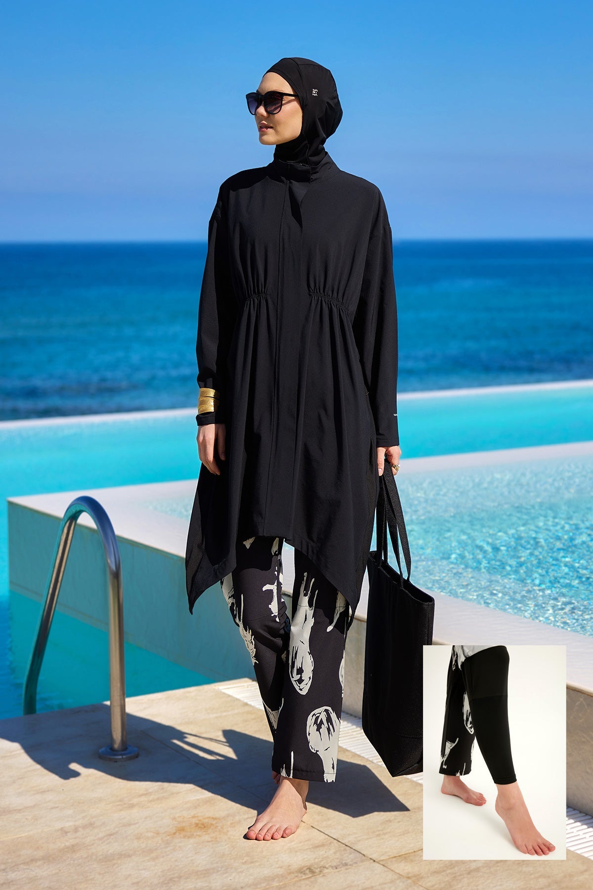 Black Asymmetric Cut Premium Full Coverage Swimwear Set M2503-3 - Glamourous Grace