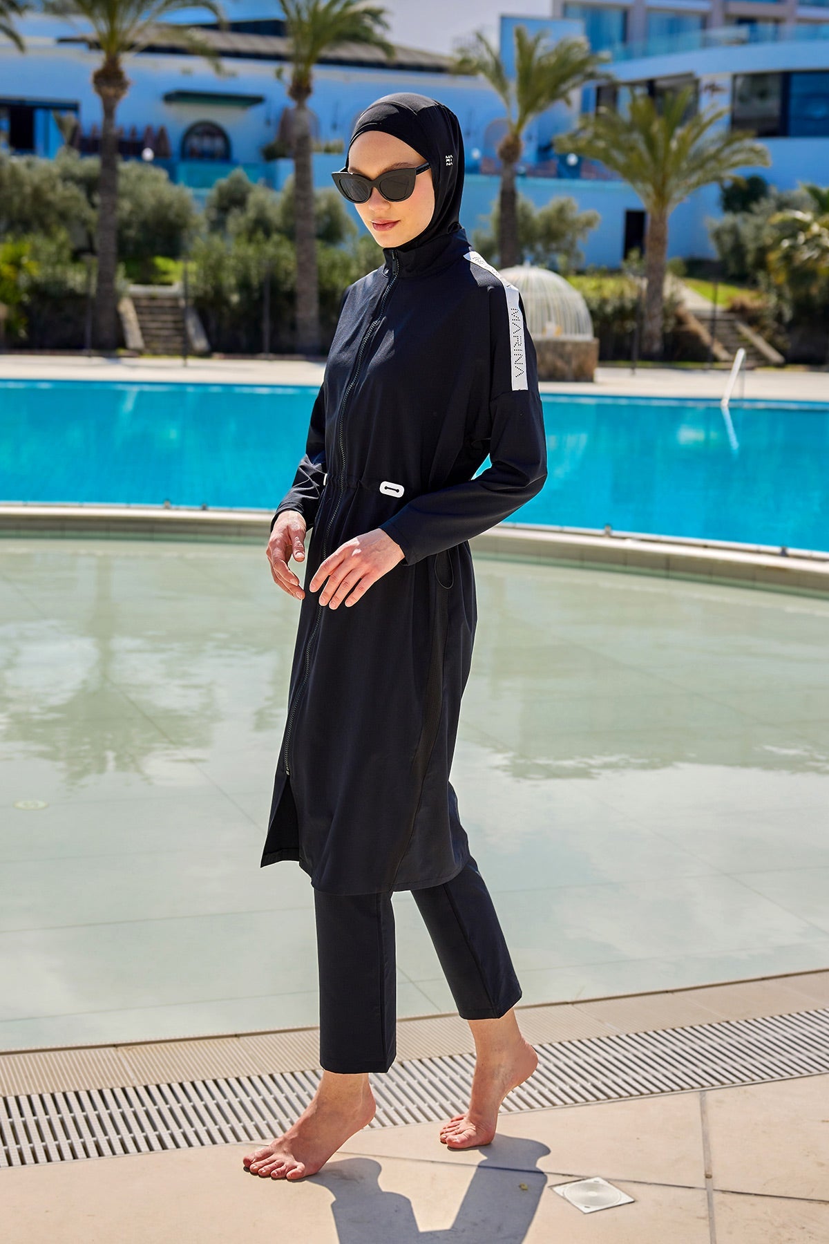 Black Full Coverage Modest Swimwear Burkini Set M2507-1 - Glamourous Grace