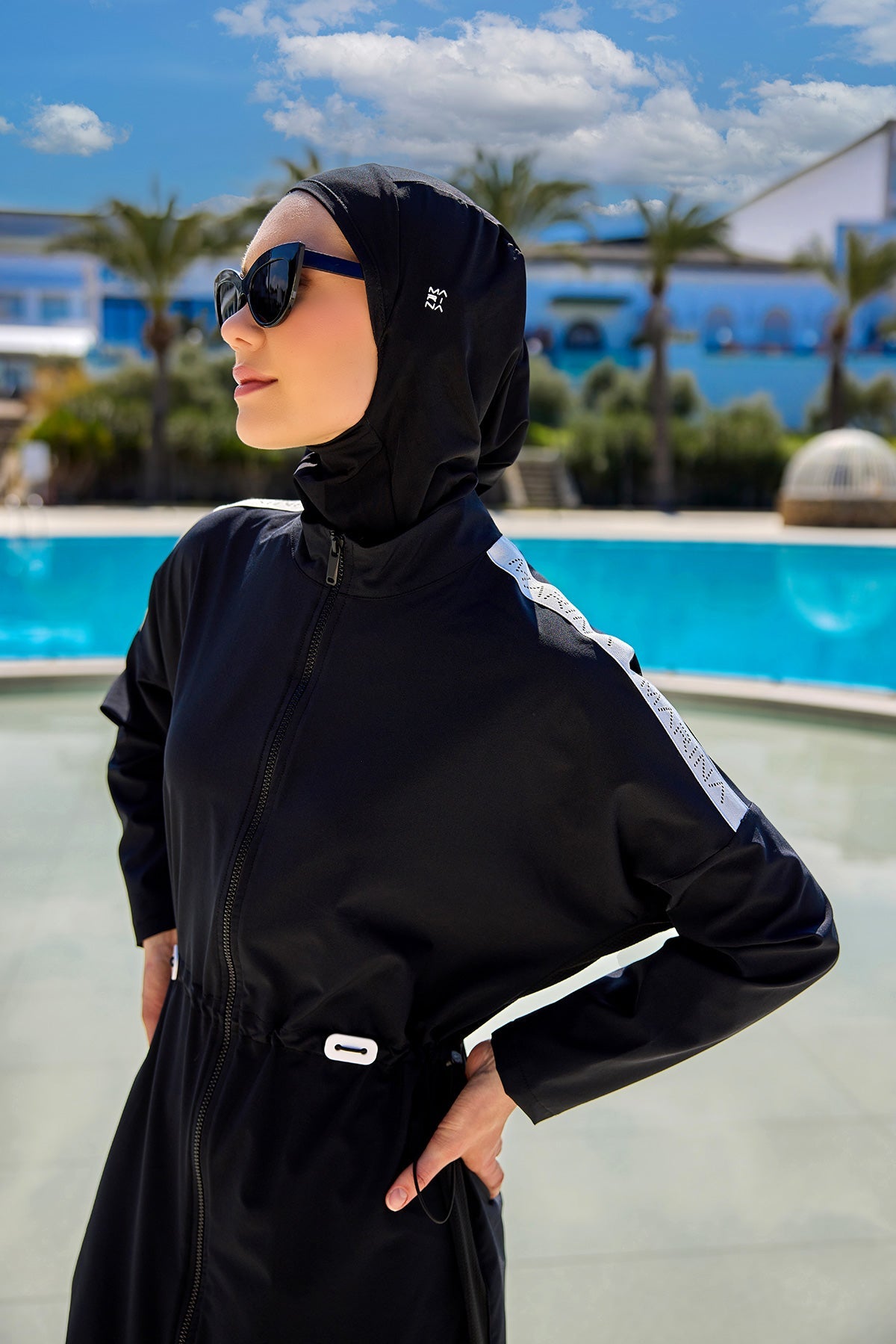 Black Full Coverage Modest Swimwear Burkini Set M2507-1 - Glamourous Grace