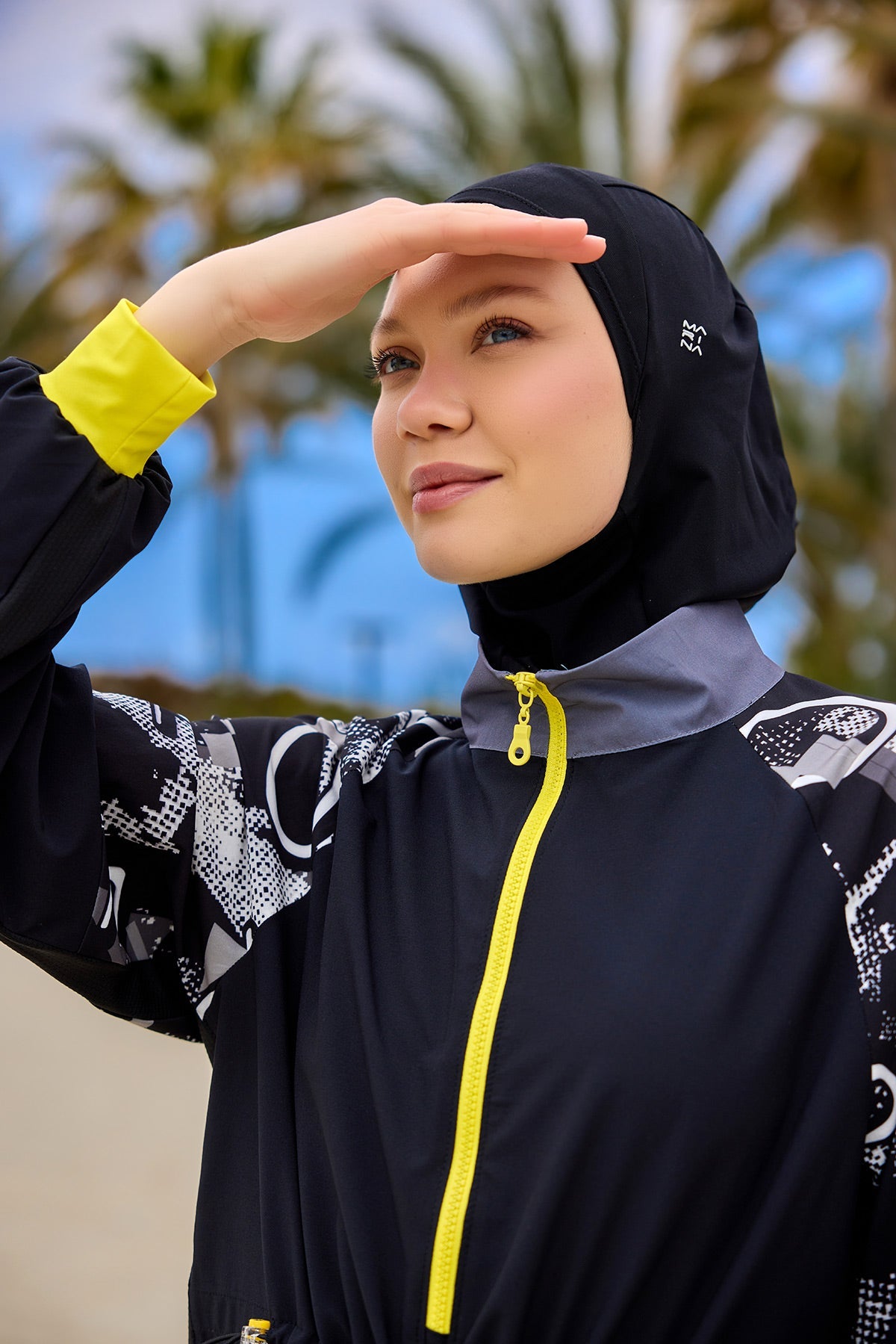 Black Full Coverage Modest Burkini with Sleeve Detail M2512 - Glamourous Grace