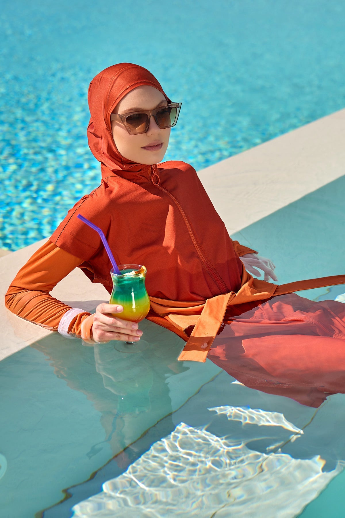 Full Coverage Islamic Swimsuit with Waist Tie | M2523-2 - Glamourous Grace