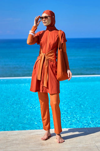 Full Coverage Islamic Swimsuit with Waist Tie | M2523-2 - Glamourous Grace