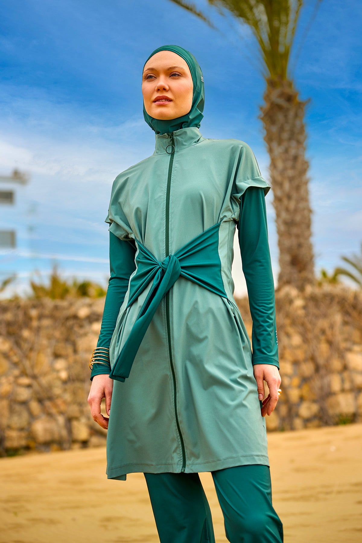 Olive Modest Burkini Set – High Collar Full Coverage Swimwear M2523-1 - Glamourous Grace