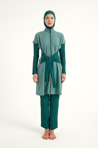 Olive Modest Burkini Set – High Collar Full Coverage Swimwear M2523-1